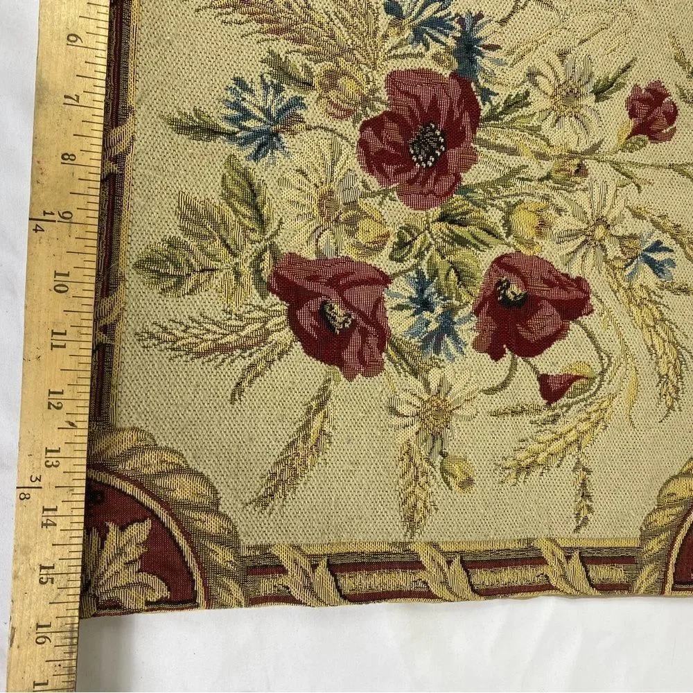 Floral Tapestry Accent Pillow Cover 50s 60s Signed GRH made in France